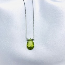 Doğal Dorika Taşlı Damla Model Yeşim Taşı  Gümüş Zincir Kolye