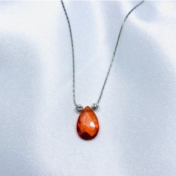 Doğal Dorikalı Garnet Taşı Damla Model Gümüş Zincir Kolye
