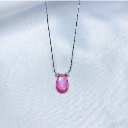 Doğal Dorikalı Turmolin Taş Damla Model Gümüş Zincir Kolye