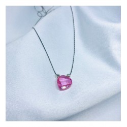 Doğal Dorikalı Turmolin Taş Kalp Model Gümüş Zincir Kolye