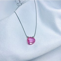 Doğal Dorikalı Turmolin Taş Kalp Model Gümüş Zincir Kolye