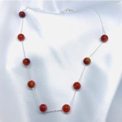 Doğal Küre Kesim Akik Taşı Gümüş Zincir Kolye