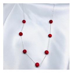 Doğal Küre Kesim Mercan Taşı Gümüş Zincir Kolye