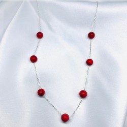 Doğal Küre Kesim Mercan Taşı Gümüş Zincir Kolye