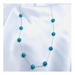 Doğal Küre Kesim Turkuaz Taşı Gümüş Zincir Kolye