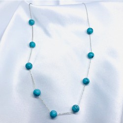 Doğal Küre Kesim Turkuaz Taşı Gümüş Zincir Kolye