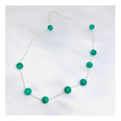 Doğal Malakit (Malahit) Taşı Gümüş Zincir Kolye