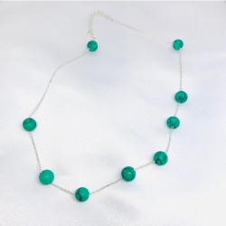 Doğal Malakit (Malahit) Taşı Gümüş Zincir Kolye