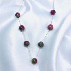 Doğal Renkli Küre Kesim Turmolin Taş Gümüş Zincir Kolye
