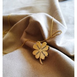 Dört Yapraklı Yonca Gold Plaka Kişiye Özel İsim Gümüş Kolye