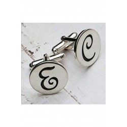 Erkek Ankataki Yuvarlak Plaka El Yazısı Harf Kol Düğmesi 925 Ayar Hediye Gümüş