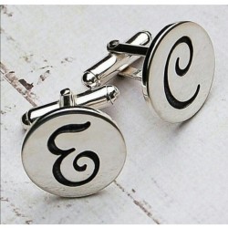 Erkek Ankataki Yuvarlak Plaka El Yazısı Harf Kol Düğmesi 925 Ayar Hediye Gümüş