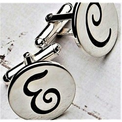 Erkek Ankataki Yuvarlak Plaka El Yazısı Harf Kol Düğmesi 925 Ayar Hediye Gümüş