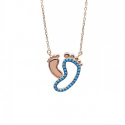 Firuze Taşlı Bebek Ayağı Model Gümüş Kolye