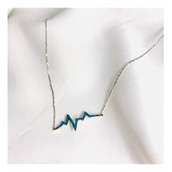 Firuze Taşlı Kalp Ritmi Gümüş Kolye