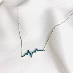 Firuze Taşlı Kalp Ritmi Gümüş Kolye