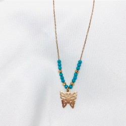 Firuze Taşlı Kelebek Gümüş Kolye Özel Gün Hediyesi
