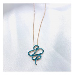 Firuze Taşlı Yılan Model Gümüş Kolye