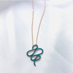 Firuze Taşlı Yılan Model Gümüş Kolye