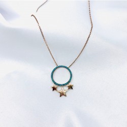 Firuze Taşlı Yıldız Detaylı Gümüş Kolye