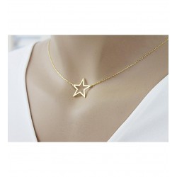 Gold Açık Yıldız Model Gümüş Kolye Özel Gün Hediyesi