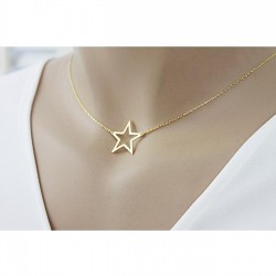 Gold Açık Yıldız Model Gümüş Kolye Özel Gün Hediyesi