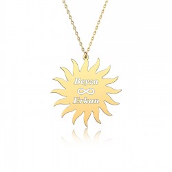 Gold Güneş Model Kişiye Özel İsimli Gümüş Hediyelik Kolye