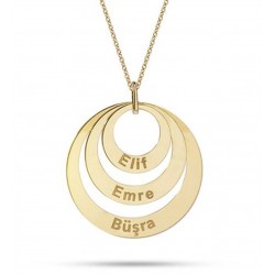 Gold Halka Model Kişiye Özel Üçlü İsim Gümüş Kolye