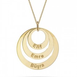 Gold Halka Model Kişiye Özel Üçlü İsim Gümüş Kolye