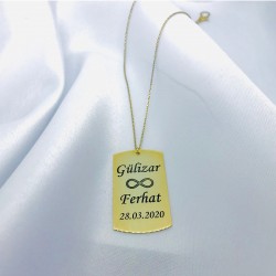 Gold Plaka Gümüş İsim Kolye