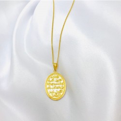 Gold Plaka Nazar Duası Tasarım Gümüş Kolye