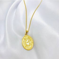 Gold Plaka Nazar Duası Tasarım Gümüş Kolye