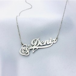 Gül Motifli Kişiye Özel İsim Kolye