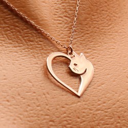 Gümüş Kalp Kedi Kolye