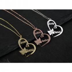 Gümüş Kelebek Kalpli Isim Kolye