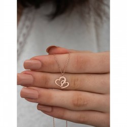 İkili Kalp Model Gümüş Kolye Özel Gün Hediyesi