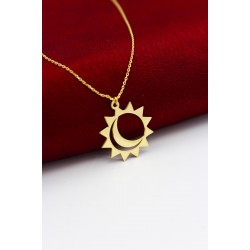 Kadın Sarı Gümüş Iç Içe Güneş Ay Kolye