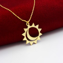 Kadın Sarı Gümüş Iç Içe Güneş Ay Kolye