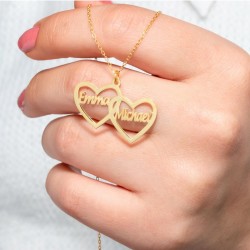 Kadınlara Özel 925 Ayar İkili Kalp Model Gold İsimli Gümüş Kolye