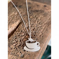 Kahve Fincanı Tasarım Gümüş Kolye Özel Gün Hediyesi