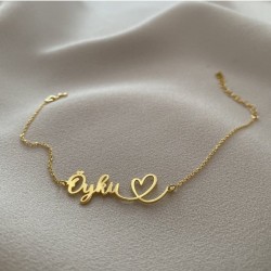 Kalp Detaylı Kişiye Özel İsimli 925 Ayar Kadın Gümüş Bileklik