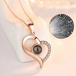 Kalp Model 100 Dilde Seviyorum Yazılı Gümüş Hediyelik Kadın Kolye