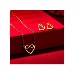 Kalp Model Sonsuzluk Detaylı 925 Ayar Gümüş Küpe Kolye Kadın Hediyelik Set