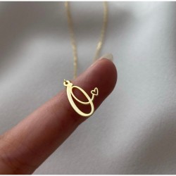 Kalp Motifli Kişiye Özel Harf Gümüş Kolye