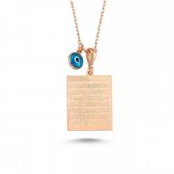 Kare Ayetel Kürsi Gümüş Hediyelik Kadın Rose Kolye