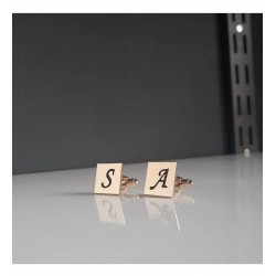 Kare Plaka 925 Ayar Kişiye Özel Harf Model Erkek Gold Hediyelik Kol Düğmesi