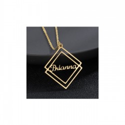 Kare Tasarım Kişiye Özel İsim 925 Ayar Gümüş Kolye