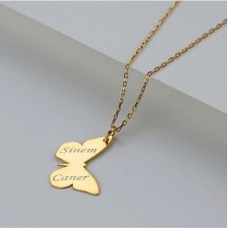 Kelebek Model Caner Sinem Yazılı Gümüş Hediyelik Kadın Kolye