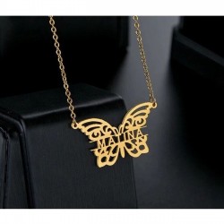 Kelebek Model Kişiye Özel İsimli 925 Ayar Gümüş Gold Hediyelik Kadın Kolye