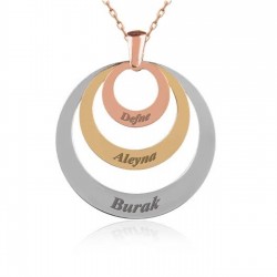 Kişiye Özel 925 Ayar Gümüş Üçlü Halka İsim Kolye